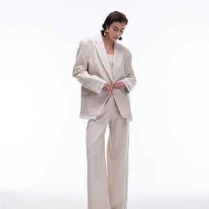 Topshop Oversized Linen Blazer With Exposed Stripe Lining Women's Pantsuit